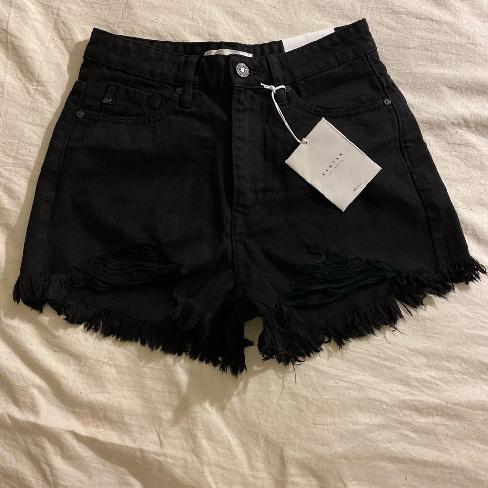KanCan Black Jean Shorts Distressed Frayed Hem